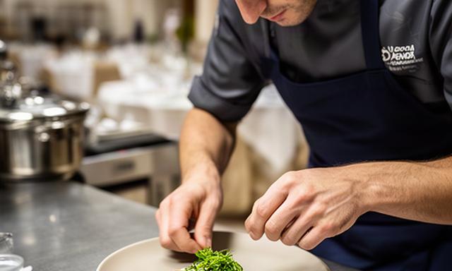 Chef calabrese mentre impiatta una portata per un ricevimento